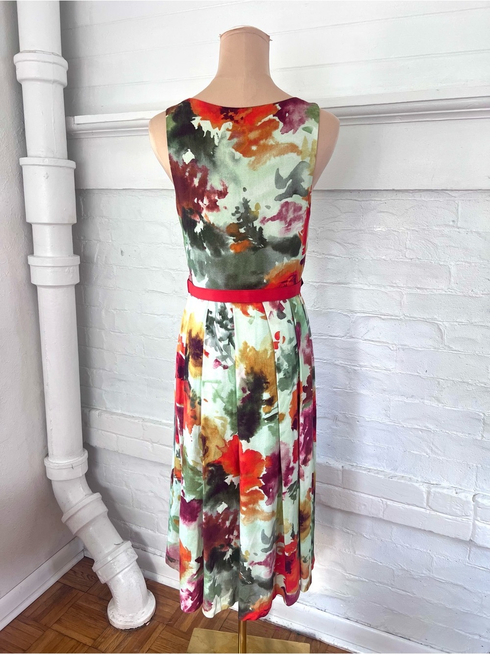 Anthropologie Eva Franco En Plein Air Floral  Pleated Dress Knee Length Size 8 - Picture 8 of 14